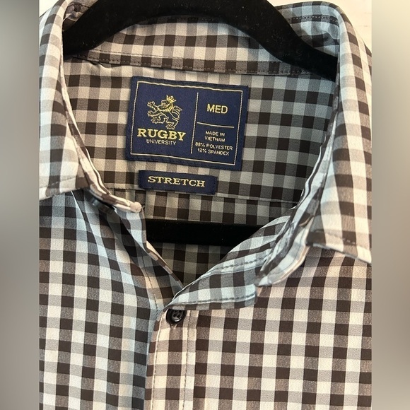 RUGBY stretch mens long sleeve button down shirt in black & gray. Sz Medium F1 - Picture 3 of 8